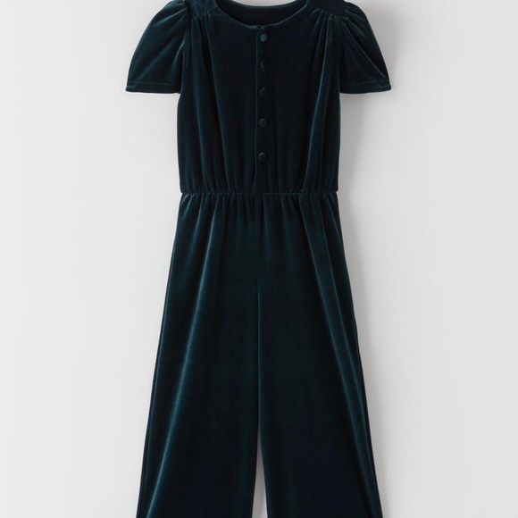 Zara Kids Teal Velvet Buttoned Jumpsuit — Size 13/14 Girls - Picture 2 of 6